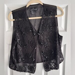 Carole Little Black Sequin Lace Vest Medium